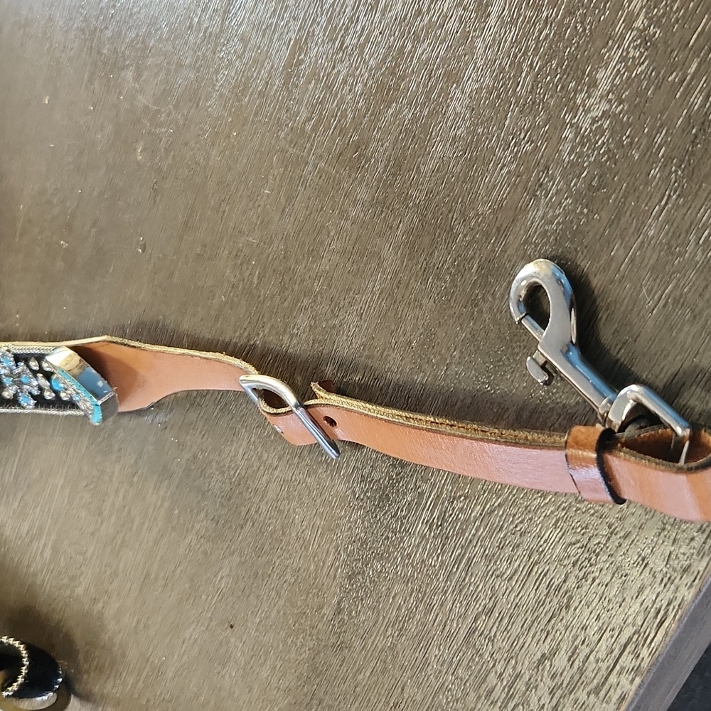 Western Horse Bridle & Breast Collar With Crosses And Turquoise Bling Belt Style - Picture 6 of 8